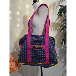 Vtg 80s 90s Esprit Floral Weekend Duffel Tote Bag Large Double Shoulder Strap